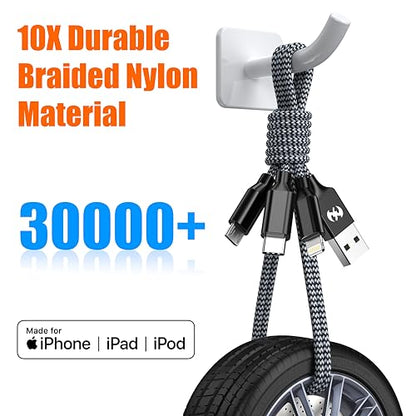 Multi Charging Cable 2Pack 6FT 3 in 1 Long Apple MFi Certified Cable - color: Grey/Silver, size: 6ft