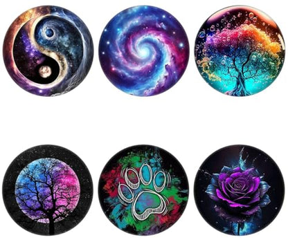 (6 Pack Cell Phone Grip,Phone Finger Foldable Holder Stand Compatible with iPhone - Galaxy Colorful Flower Yin Yang - color: Py004