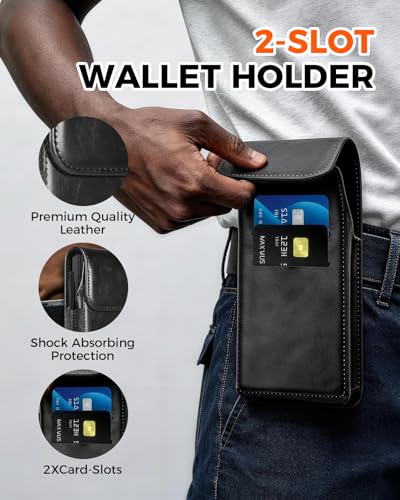 NINKI Belt Clip Holster for Samsung Galaxy Z Fold 8 Ultra 7 6 5 4 3 2 Bag with Card Holder & S Pen Slot & Stylus, Leather Cover Waist Holder Pouch for Samsung Z Fold 8 Ultra Case Holsters Belt, Black - color: Black
