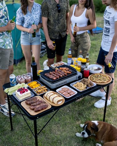 3 Ft Folding Camping Table, Adjustable Height 16.5-26 in, Metal Grill Table - color: Black, size: 3FT-Mid