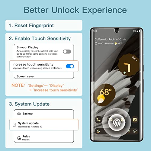 JETech TPU Screen Protector for Google Pixel 7 Pro, 2+2 Pack - size: Pixel 7 Pro