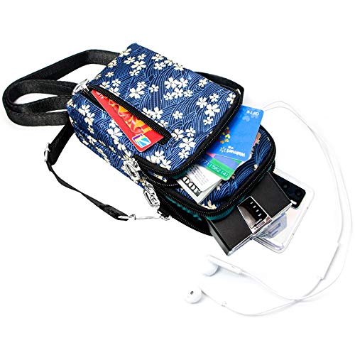 BIAOTIE Lightweight Small Crossbody bags Cell Phone Purses Travel Pouch Shoulder Bag for Women - color: Blue Flower