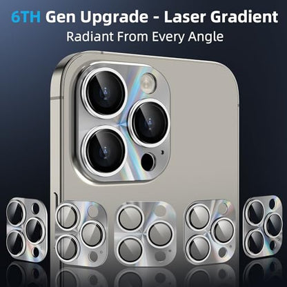 YWXTW Camera Lens Protector for iPhone 15 Pro Max/iPhone 15 Pro, [Lithography Laser Gradient] [5X Strengthen] Tempered Glass Screen Protector Metal Ring Back Camera Lens Cover (Natural Titanium) - color: Natural Titanium