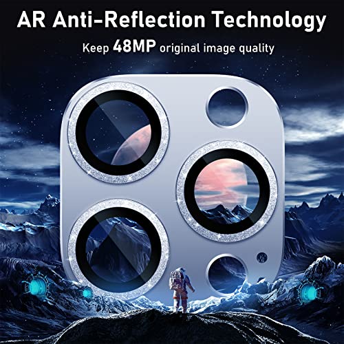 UniqueMe for iPhone 13 Pro/13 Pro Max Camera Lens Protector - Light Blue - color: Sierra Blue (bling circle)