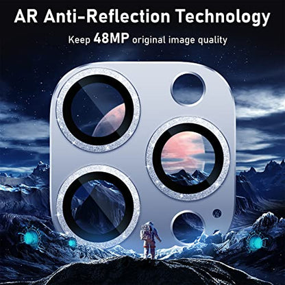 UniqueMe for iPhone 13 Pro/13 Pro Max Camera Lens Protector - Light Blue - color: Sierra Blue (bling circle)
