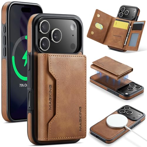K2 2 in 1 Detachable Magnetic Phone Cases Compatible with iPhone 17 Pro Case with Card Holder RFID Blocking, Compatible with Magsafe Wallet, Leather 6.3'' (Brown, iPhone 17 Pro) - color: Brown, size: iPhone 17 Pro
