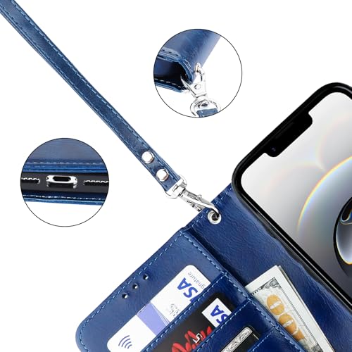 Bocasal Detachable Wallet Case Card Holder for iPhone 17e/16e, Blue | RFID Blocking Kickstand Card Slots Holder PU Leather Magnetic Shockproof Wrist Strap Removable Flip Protective Cover 6.1 inch - color: Blue