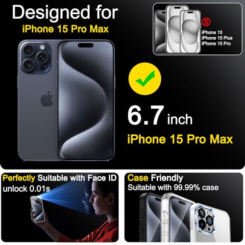 Ferilinso 3 Pack Screen Protector for iPhone 15 Pro Max, Tempered Glass - size: iPhone 15 Pro Max 6.7 INCH