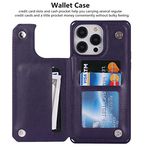 iCoverCase Compatible with iPhone 14 Pro Max Wallet Phone Case with Card Holder for Women, RFID Blocking Embossed PU Leather Wrist Strap Case 6.7 Inch (Heart Dark Purple) - color: H-Dark Purple