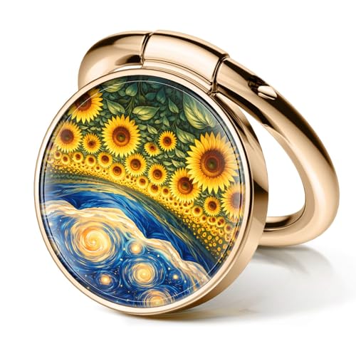 Cell Phone Ring Holder, Cute Metal Phone Grip Stand Finger Ring Kickstand, Flexible 360°Rotation Phone Tablet Case Accessories Compatible with Most Phones Abstract Mountain Sunflower - color: Abstract Mountain Sunflower
