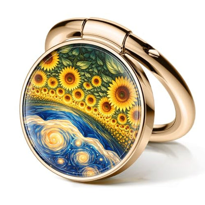 Cell Phone Ring Holder, Cute Metal Phone Grip Stand Finger Ring Kickstand, Flexible 360°Rotation Phone Tablet Case Accessories Compatible with Most Phones Abstract Mountain Sunflower - color: Abstract Mountain Sunflower