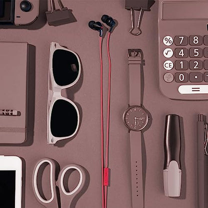 Panasonic ErgoFit Wired Earbuds with Microphone, 3.5mm Jack Headphones with Mic and Call Controller, Ergonomic Custom-Fit Earpieces (S/M/L), for Phones and Laptops - RP-TCM125-KB (Matte Black/Red) - color: Matte Black/RED, size: S/M/L, style: With Mic