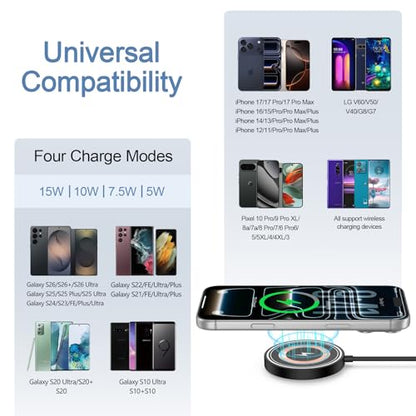 Samsung S26 Ultra Wireless Charger Fast Charging Pad Magnetic Charger for Samsung Galaxy S26 Plus/S25 Ultra/S24/S23/S22/2Pack 15W Fast Magsafe Charger Pad with USB A Adapter for iPhone 17 Pro/16/15/14 - color: Black