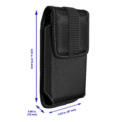 Nylon Cell Phone Holster for LG K51, Stylo 6, Motorola Moto G Stylus 5G 2022/2023/2024/2025, Edge Samsung A16 - Vertical Case Canvas Waist Carrying Pouch with Belt Clip/Loops, Black - size: Large