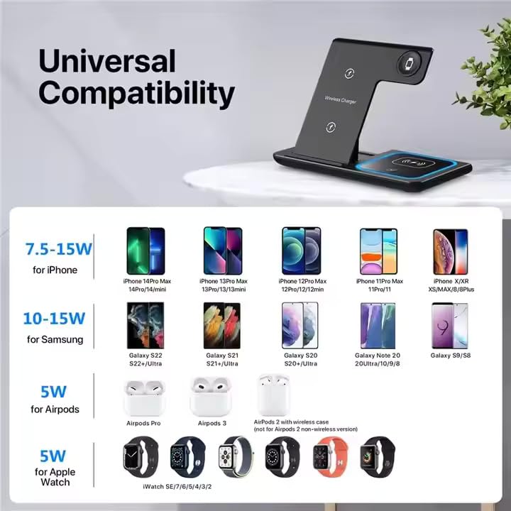 Foldable 3 in 1 Fast Charging Station for Apple Products, iPhone 17 16 15 14 13 12 Pro Max, Travel Dock Adapter & Light for i-Watch Series 11 10 9 Ultra 3/2 SE 3/2,for AirPods 4 3 2 Pro 3/2 (Black) - color: BLACK