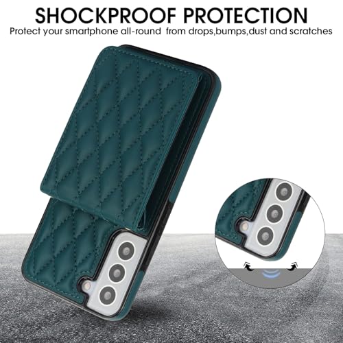 Phone Case for Samsung Galaxy S22 5G Wallet Cover with Tempered Glass Screen Protector Credit Slot Card Holder Crossbody Strap Stand RFID Blocking S 22 22S 4G G5 6.1 inch Women Men Girls Dark Green - color: Dark Green