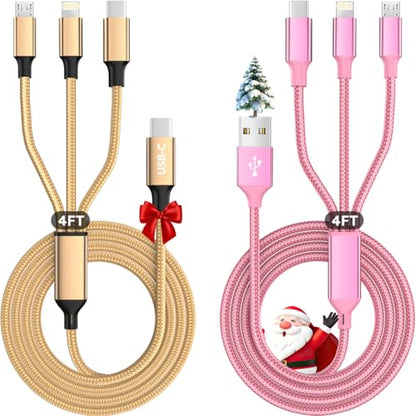 USB A/C Multi Charger Cable，3 in 1 Charging Cable for Multiple Devices - color: Pink+Gold