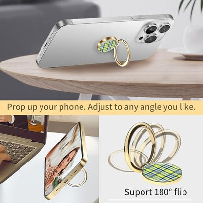 Cell Phone Ring Holder, Cute Phone Ring Grip Stand, 360°Rotation Funny Metal Kickstand Finger Grip Colorful Plaid - color: Colorful Plaid