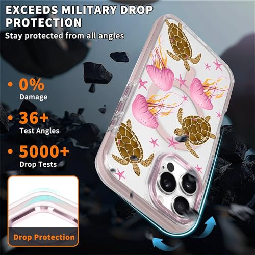 VisEnt Clear Case for iPhone 16 ProMax, Magnetic Phone Case, Transparent Slim Cover, Military Grade Protection, Shockproof, Anti-Yellowing, Scratch Resistant, Pink Jellyfish Sea Turtle - color: Pink Jellyfish Sea Turtle, size: Iphone 16 Pro Max