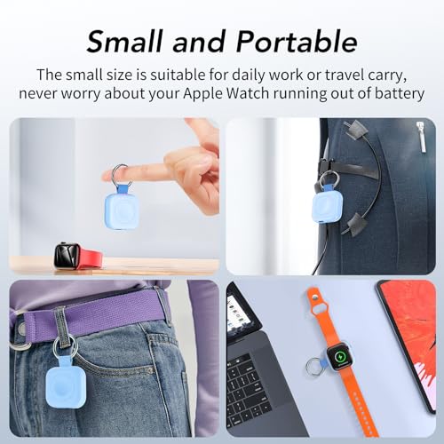 HUOTO Charging Adapter, 1200mAh Battery Powered Portable Wireless Charger for Apple Watch Series 9/8/7/6/SE/5/4/3/2/1 Ultra, Keychain USB-C Charger, Gifts for Women Man - color: Blue