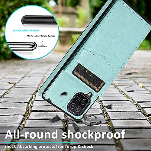 Phone Case for Samsung Galaxy A42 5G with Tempered Glass Screen Protector Credit Card Holder Wallet Cover Stand Leather Cell Accessories Glaxay A 42 G5 Gaxaly 42A S42 4G 2021 Cases Women Men Green - color: Green