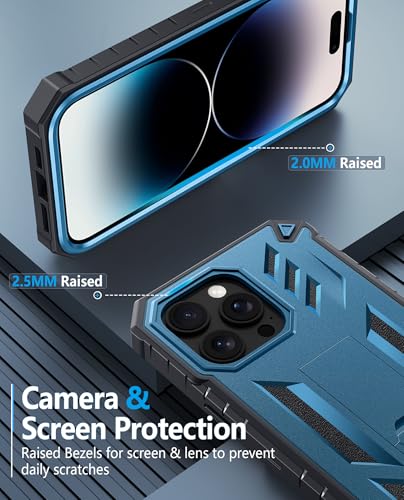 FNTCASE for iPhone 14 Pro Max Case, Built-in Screen Protector, Kickstand | 20FT Military-Grade Drop Protection, Anti-Slip Matte Textured, Rugged Heavy Duty Shockproof TPU Protective Cover - color: Kickstand Blue