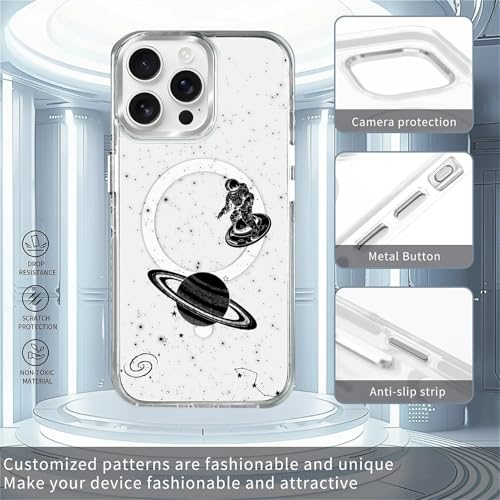 Magnetic Case for iPhone 13 Pro Design On Clear Base, Compatible with MagSafe, Slim Protective Soft TPU Bumper Phone Cover Women Girls Case Astronaut Galaxy Earth Cycling - color: Astronaut Galaxy Earth Cycling, size: iPhone 13 Pro