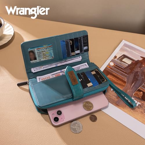 X Wrangler Women's Wallets Bifold Wristlet Wallets for Women Large Capacity Credit Card Wallet with ID Window - color: Turquoise