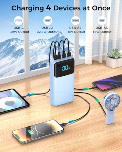 Portable Charger Power Bank 50000mAh, PD 30W and QC 4.0 Fast Charging - color: Blue