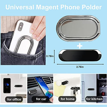 Phone Ring Holder Finger Kickstand, Foldable 360° Rotation Cellphone Grip for Desk, Office Desktop, Cell Phone Stand Compatible with iPhone Smartphones Tablets (with Magnetic Car Mount) - color: Silver
