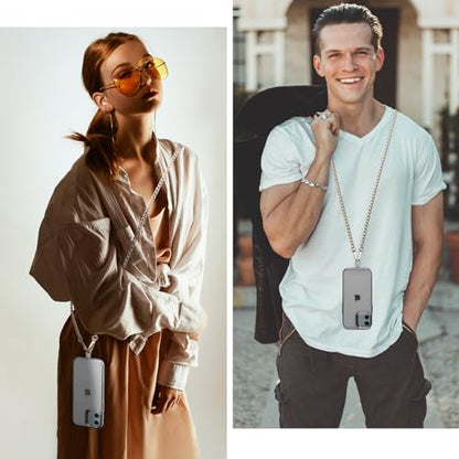 Crossbody Phone Lanyard Chain Shoulder Cell Phones Strap Charm Neck Chain with Wrist Strap Finger Grip 3 Pad Patches Tether Anti Theft Universal for iPhone 17 16 Pro Max 15 14 Samsung Gold - color: Gold Set