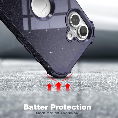 IDweel for iPhone 17 Case with Screen Protector for Women, 3 in 1 Shockproof Slim Fit Hybrid Heavy Duty Hard PC Cover Soft Silicone Bumper Full Body Anti-Fingerprint Case, Glitter Black/Blue - color: Glitter Black/Blue