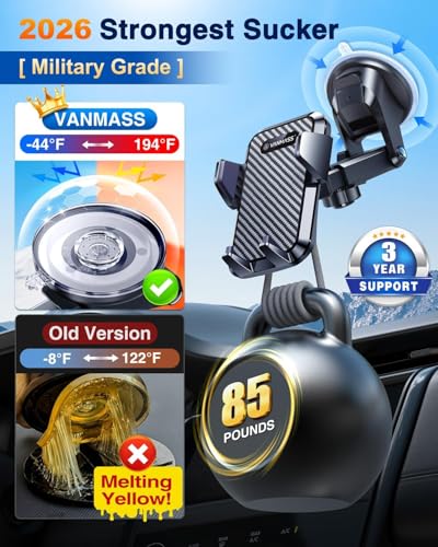 VANMASS【85+LBS Strongest Suction & Military-Grade Ultimate Car Phone Mount - color: Ink Black
