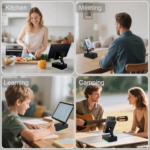Wireless Induction Bluetooth Speaker, 5-in-1 Foldable Phone Holder, 1500mAh Emergency Charging, Colorful LED Ambient Light, Tech Gadgets Gifts for Men Women, for iPhone Android Tablet, Black - color: Black