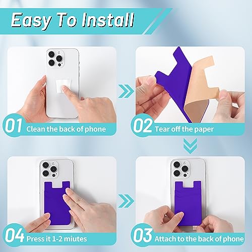 SHANSHUI Phone Card Holder, 3 Pack Cell Phone Sleeves Silicone Wallet for Credit ID Business Card Pocket Fitting for iPhone, Android and Most Smartphones - Black Purple Blue - color: Purple+Blue+Black