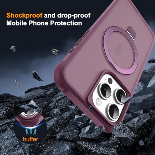 SKYLMW Compatible with iPhone 15 Pro Case with Stand,Wine Red | iPhone 15 Pro Phone Case 6.1",Magnetic Ring Stand,Compatible with MagSafe,Military-Grade Protection,Great Grip Feeling - color: Wine Red, size: Iphone 15 Pro
