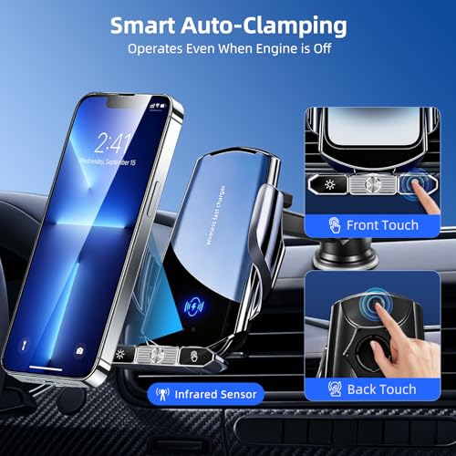Car Phone Holder,Car Mount Charger,15W Wireless Charging & 10W Magnetic Charging(3 Connectors),Auto-Clamping Hands Free,Suction Cup Mount for Windshield,Mirror & Screen,Car Accessories & Gift - size: Universal | 3in1 Charging