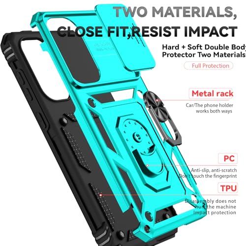 for Samsung Galaxy A36 5G Case with Slide Camera Cover HD Screen Protector [Military Grade 16ft. Drop Tested] Magnetic Ring Holder Kickstand Protective Phone Case for Galaxy A36 5G 2025, Mint - color: Mint w/ Slide Camera 2nd gen. Military Grade