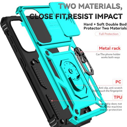 for Samsung Galaxy A36 5G Case with Slide Camera Cover HD Screen Protector [Military Grade 16ft. Drop Tested] Magnetic Ring Holder Kickstand Protective Phone Case for Galaxy A36 5G 2025, Mint - color: Mint w/ Slide Camera 2nd gen. Military Grade