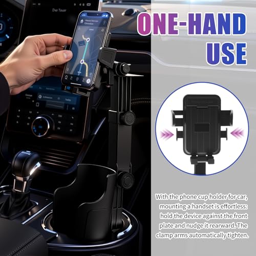 2-in-1 Cup Holder Phone Holder,Upgraded Version Cup Holders Phone Mount with Long Arm & 360° Adjustable,Cups Phones Holders for Car Accessories Fit 4.7-7 inches Phones,Squeeze & Insert