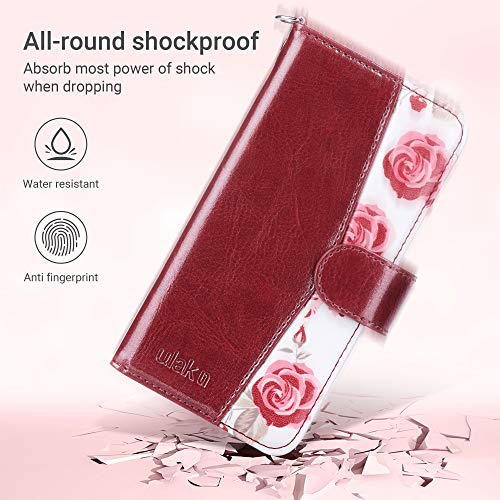ULAK for iPhone SE 3(2022)/SE(2020)/8/7 Wallet Case Card Holder, Black | Premium PU Leather Flip Case with Kickstand Card Slots [RFID Blocking] Wrist Strap, Durable Shockproof Cover 4.7 Inch - color: Burgundy