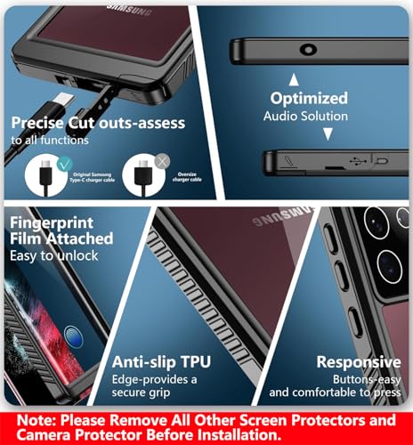 SPIDERCASE Designed for Samsung Galaxy S22 Ultra Case Waterproof, Built-in Screen Protector Full Protection Heavy Duty Shockproof Anti-Scratched Rugged Case, Black - color: Black