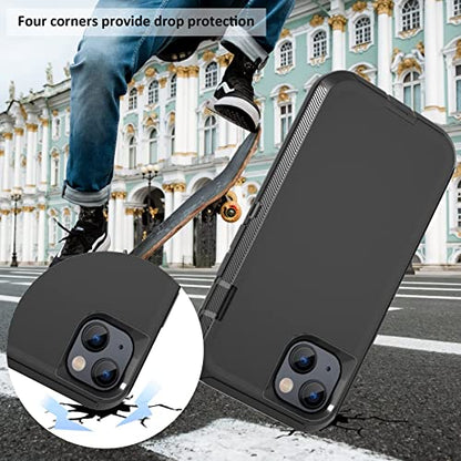 Rugged Phone Case for Apple iPhone 14 Plus, with Belt Clip Holster & Kickstand Heavy Duty Shockproof Protective Full Body Case Cover for iPhone 14 Plus 6.7 inch Phone (Black) - color: Black