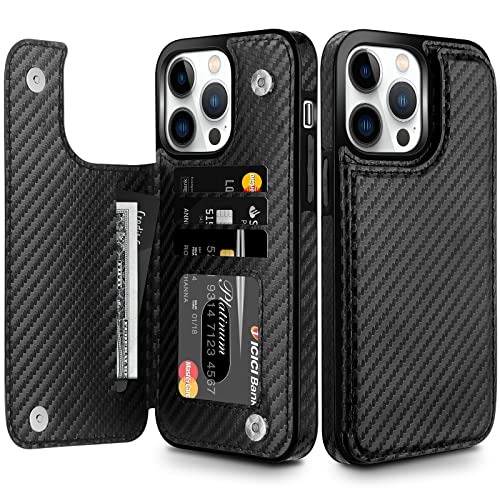 HianDier Wallet Case Compatible with iPhone 13 Pro MAX Case 5G 6.7-inch Slim Protective with Credit Card Slot Holder Flip Folio Soft PU Leather Magnetic Closure Cover, Carbon Fiber Black - color: Carbon Fiber Black