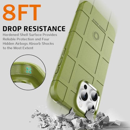 Rugged Shield 8ft Drop Proof TPU Thick Armor Tactical Protective Case Compatible with iPhone 16 Pro Max (6.9 inches) - Army Green - color: Army Green, size: iPhone 16 Pro Max
