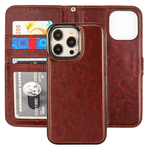 Bocasal Detachable Wallet Case Card Holder for iPhone 15 Pro Max Brown | RFID Blocking Kickstand Card Slots Holder PU Leather Magnetic Shockproof Wrist Strap Removable Flip Protective Cover 6.7 inch - color: Brown
