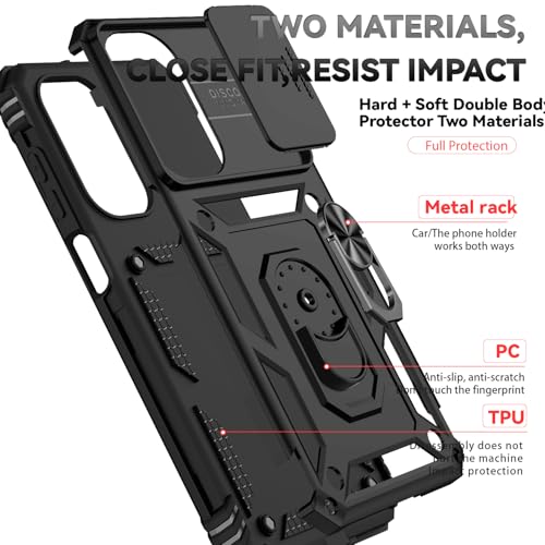 for Samsung Galaxy A17 / Galaxy A26 5G Case, with Slide Camera Cover HD Screen Protector [Military Grade Drop Tested] Ring Holder Kickstand Protective Phone Case for Samsung Galaxy A17, Black - color: Black w/ Slide Camera 2nd gen. Military Grade