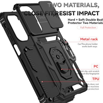 for Samsung Galaxy A17 / Galaxy A26 5G Case, with Slide Camera Cover HD Screen Protector [Military Grade Drop Tested] Ring Holder Kickstand Protective Phone Case for Samsung Galaxy A17, Black - color: Black w/ Slide Camera 2nd gen. Military Grade