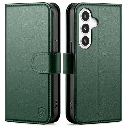 Compatible with Samsung Galaxy S26 Plus Genuine Leather Case Wallet with Card Holder,Women Men Real Leather Flip Folio RFID Blocking Credit Card Slots Kickstand Protective Phone Cover,Green - color: Green, size: Samsung Galaxy S26 Plus - 6.7"