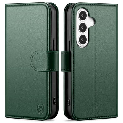 Compatible with Samsung Galaxy S26 Plus Genuine Leather Case Wallet with Card Holder,Women Men Real Leather Flip Folio RFID Blocking Credit Card Slots Kickstand Protective Phone Cover,Green - color: Green, size: Samsung Galaxy S26 Plus - 6.7"